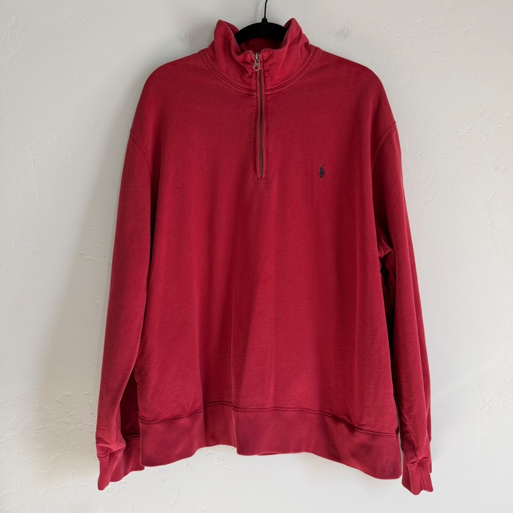 Polo Ralph Lauren Mens XXL Red‎ Quarter Zip Pullover Sweatshirt Cotton Fleece